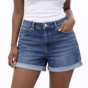 Refuge Denim Miami Rolled Cuff Jean Shorts Size 7 Dark Wash Mid Rise